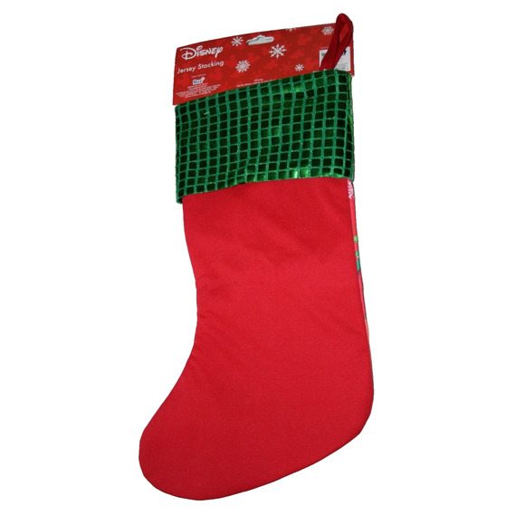 Disney Christmas Mickey Minnie Goofy 15.5" Satin w/Green Sequins Stocking by RUZ - Picture 2 of 2